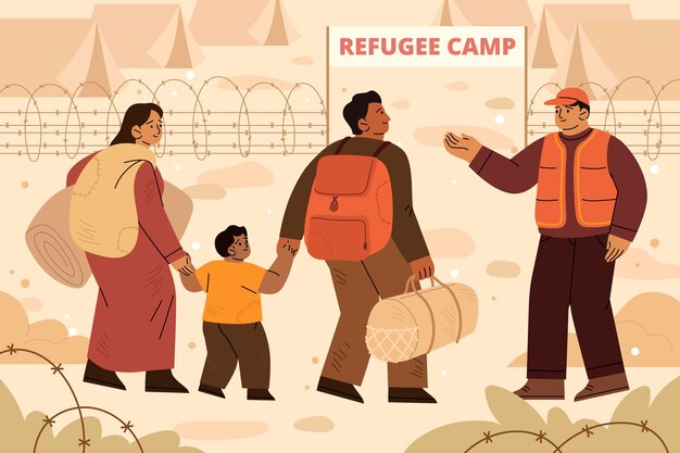 Flat world refugee day illustration