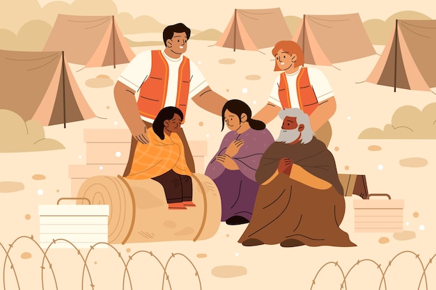 Flat world refugee day illustration