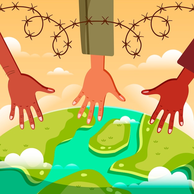 Flat world refugee day illustration