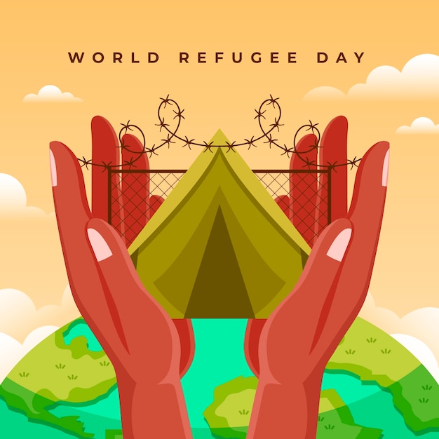 Flat world refugee day illustration