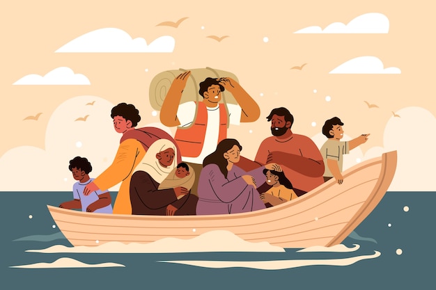 Flat world refugee day illustration