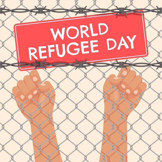 Flat world refugee day illustration