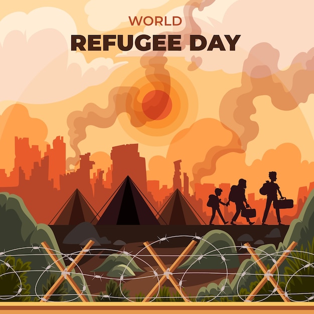 Free vector flat world refugee day illustration