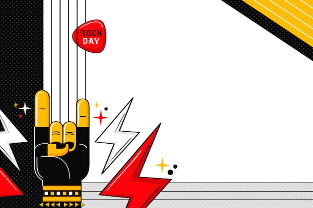 Flat World Rock Day Background with Hand Showing Rock Sign