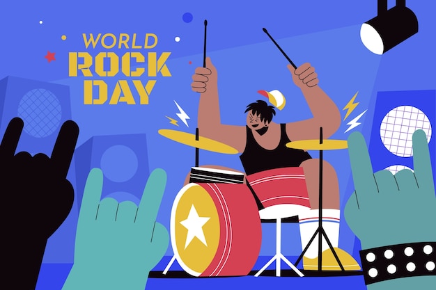 Flat world rock day background with live concert