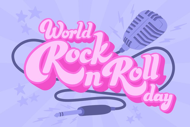 Flat world rock day background with microphone