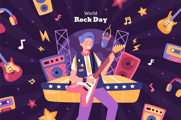 Vettore gratuito fondo piatto della giornata mondiale del rock