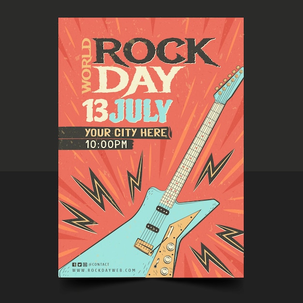 Free vector flat world rock day vertical poster template with guitar