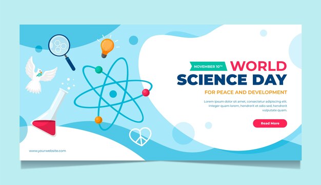 Free vector flat world science day horizontal banner template