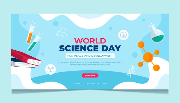 Flat world science day horizontal banner template