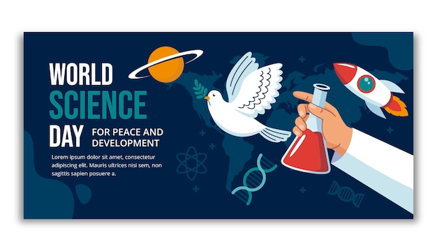 Free vector flat world science day horizontal banner template