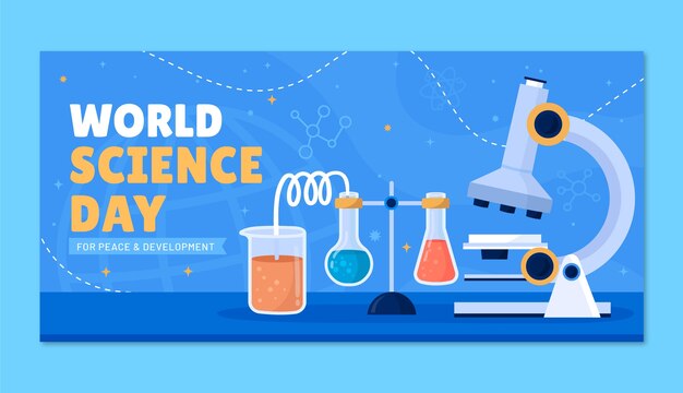 Flat world science day horizontal banner template