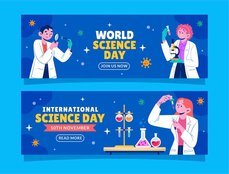 Free Vector flat world science day horizontal banners set