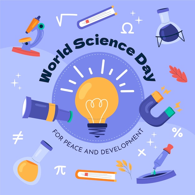 Flat world science day illustration