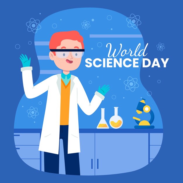 Flat world science day illustration
