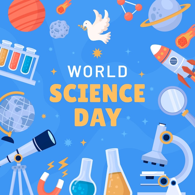 Flat world science day illustration