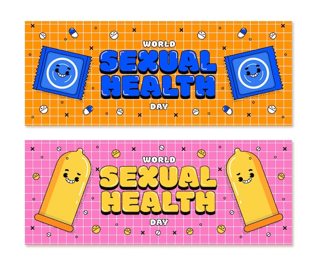 無料ベクター フラットな世界の性の健康の日の水平方向のバナーセット