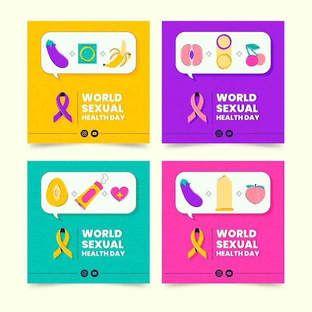 Free vector flat world sexual health day instagram posts collection