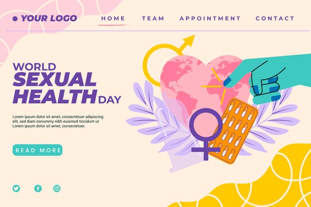 평평한 세계 성 건강의 날 방문 페이지 템플릿