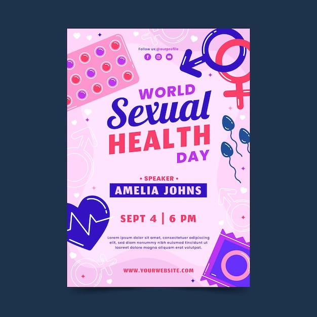 Free vector flat world sexual health day vertical flyer template