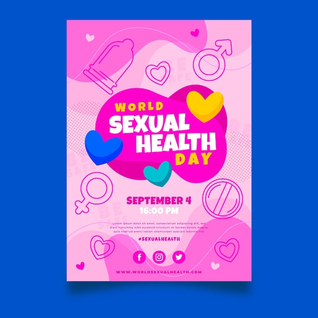 Modello di volantino verticale per la giornata mondiale della salute sessuale piatta