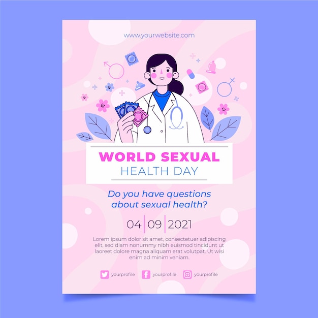 Flat world sexual health day vertical flyer template