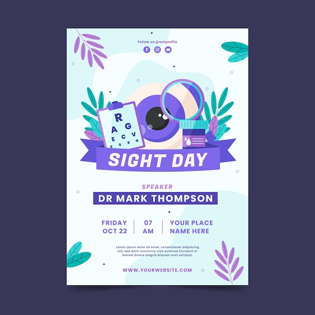 Flat world sight day vertical poster template