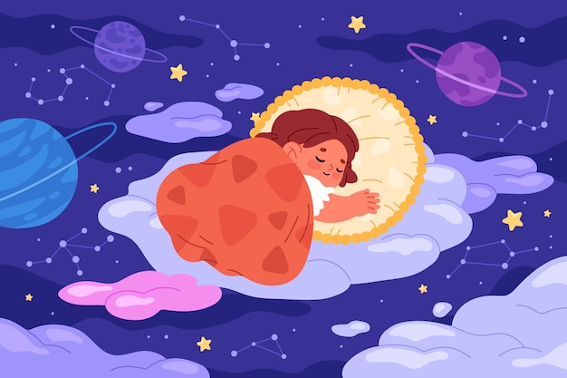 Flat world sleep day illustration