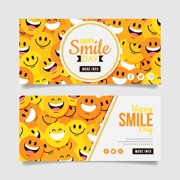 Free vector flat world smile day horizontal banners set