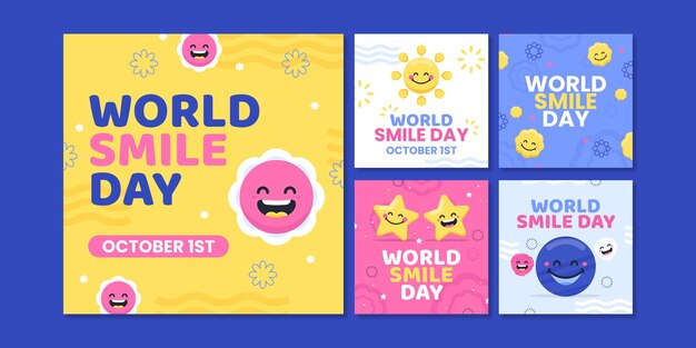 Collezione di post instagram per la giornata mondiale del sorriso piatto