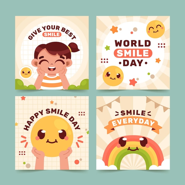 Flat world smile day instagram posts collection