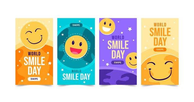 Flat world smile day instagram stories collection