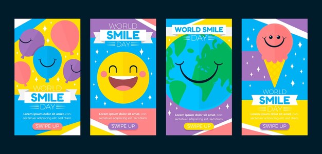Flat world smile day instagram stories collection