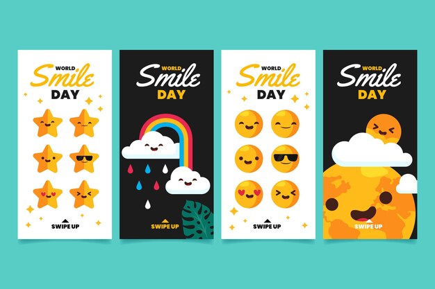 Free vector flat world smile day instagram stories collection