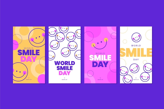 Free vector flat world smile day instagram stories collection