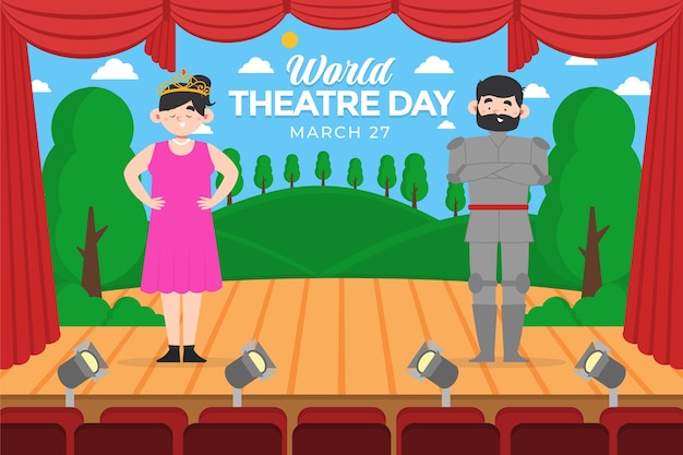 Бесплатное векторное изображение Плоский всемирный день театра
