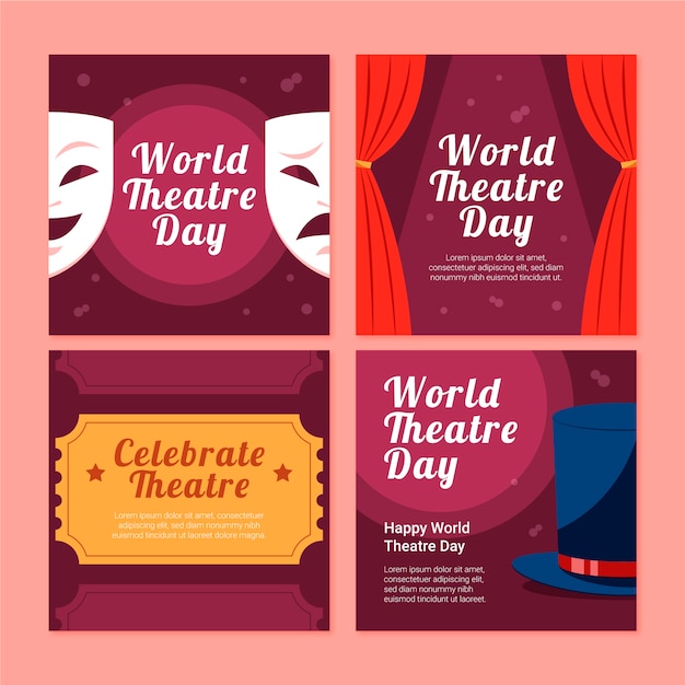 Collezione di post instagram per la giornata mondiale del teatro piatto