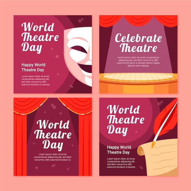 Collezione di post instagram per la giornata mondiale del teatro piatto