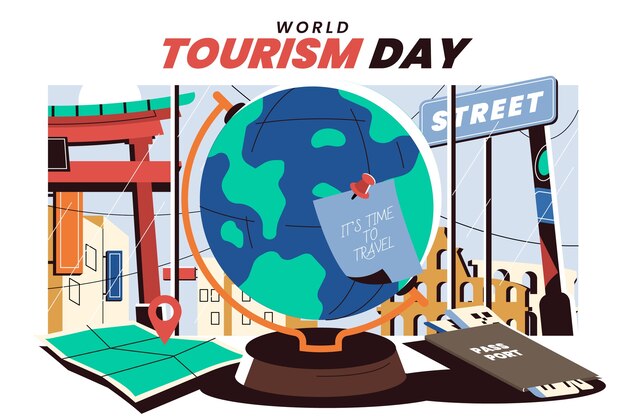 Flat world tourism day background