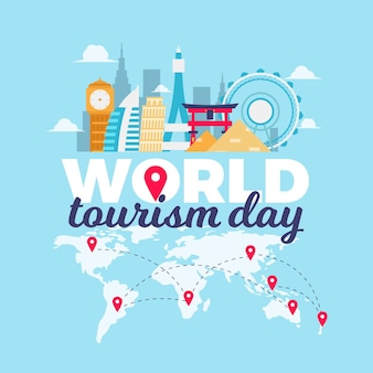 Flat world tourism day concept