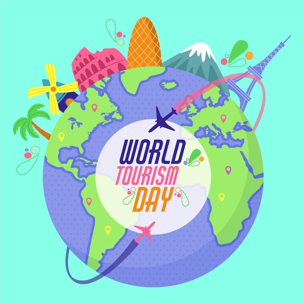 Flat world tourism day concept