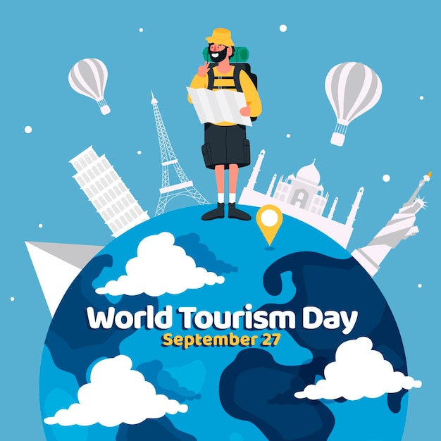 Flat world tourism day with traveler