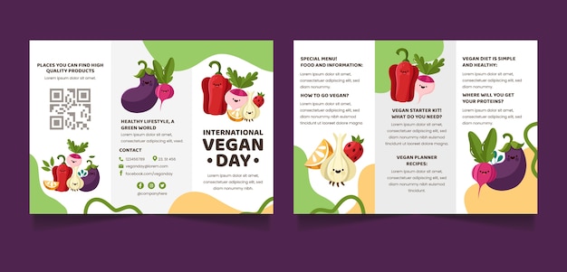 Flat world vegan day brochure template
