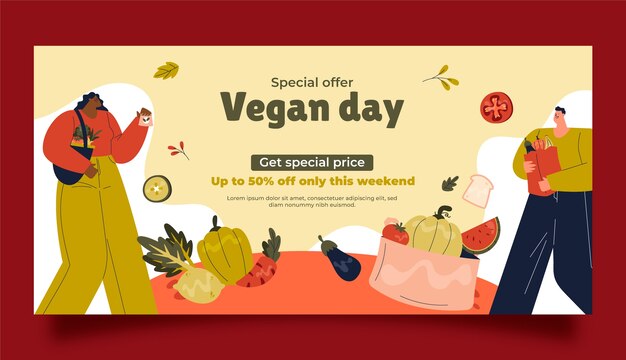 flat world vegan day horizontal sale banner template