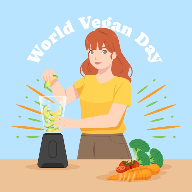 Flat world vegan day illustration