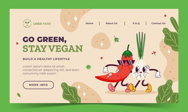 Free vector flat world vegan day landing page template