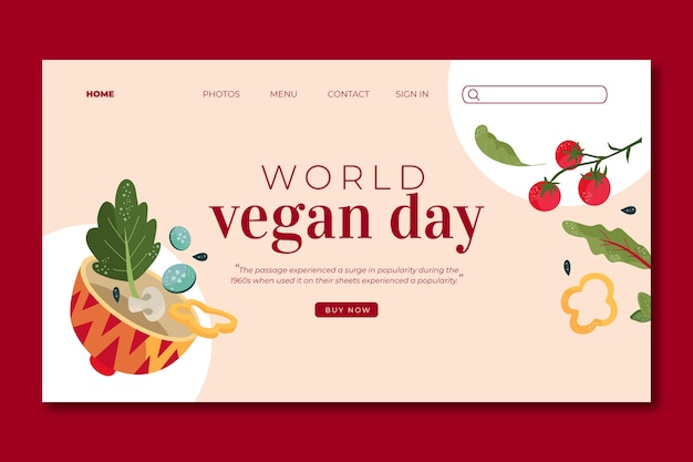 Free vector flat world vegan day landing page template