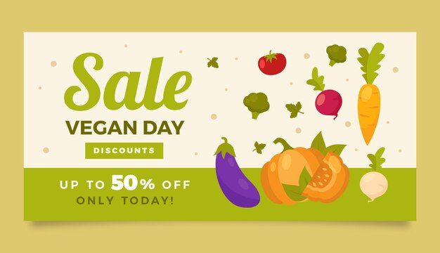 Flat world vegan day sale banner template