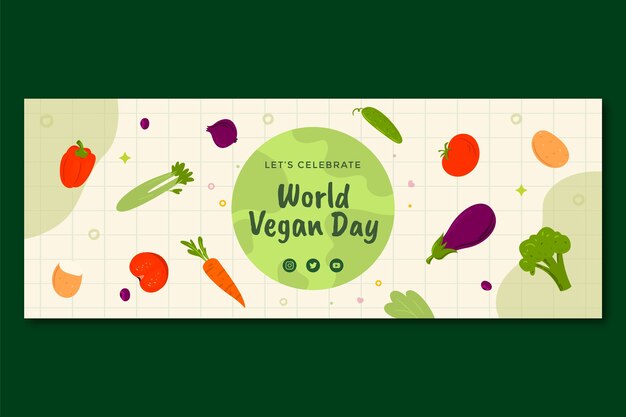Flat world vegan day social media cover template
