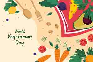 Vettore gratuito fondo piatto del giorno vegetariano del mondo